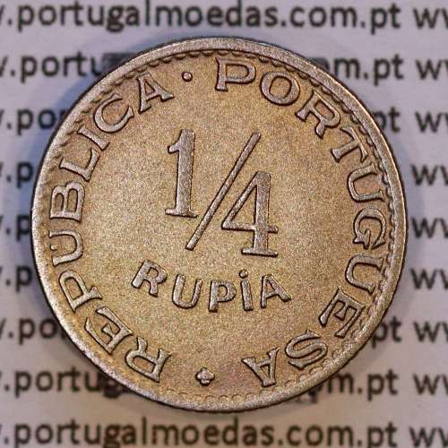 India coin 1/4 Rupia 1947 Copper-nickel, Quarter Rupee 1947 of India Portuguese, (VF),  World Coins India Portuguese KM 25