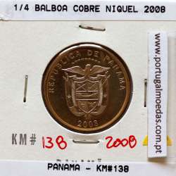 Panama, 1/4 Balboa 2008 Copper Nickel Clad, Quarter Balboa 2008, (UNC), World Coins Panama KM 138