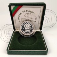 Portugal, silver proof coin of 100 Escudos 1986 MEXICO 86, case with silver coin of 100$00 1986 XIII Football World Cup, KM637a