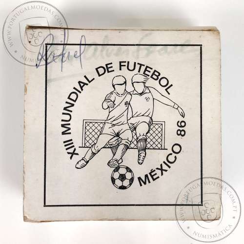 PROOF, 100$00 Escudos 1986 MÉXICO 86 prata, Estojo com moeda prata Proof 100 Escudos 1986 XIII Mundial de Futebol 86, KM 637a