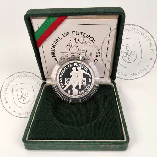 PROOF, 100 Escudos 1986 MÉXICO 86 prata, Estojo com moeda prata Proof 100$00 1986 XIII Mundial de Futebol 86, KM 637a