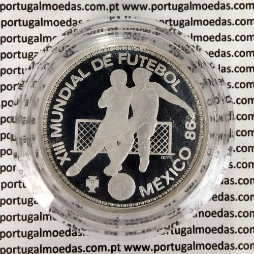PROOF, 100 Escudos 1986 MÉXICO 86 prata, moeda prata Proof 100$00 1986 XIII Mundial de Futebol 86, KM 637a