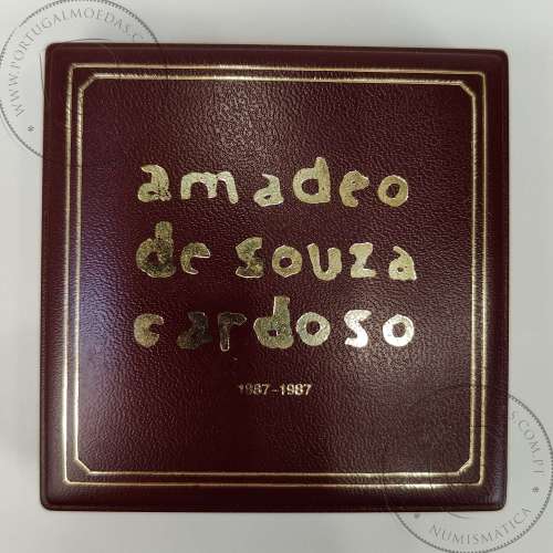 Proof 100 Escudos 1987 Amadeu Sousa Cardoso Prata, Estojo moeda prata Proof 100$00 1987 Amadeu Sousa Cardoso, Portugal KM 644a