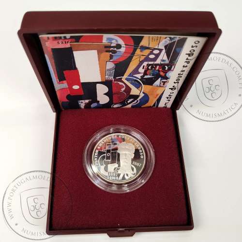 Proof 100 Escudos 1987 Amadeu Sousa Cardoso Prata, Estojo moeda prata Proof 100$00 1987 Amadeu Sousa Cardoso, Portugal KM 644a