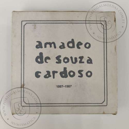 Proof 100 Escudos 1987 Amadeu Sousa Cardoso Prata, Estojo moeda prata Proof 100$00 1987 Amadeu Sousa Cardoso, Portugal KM 644a
