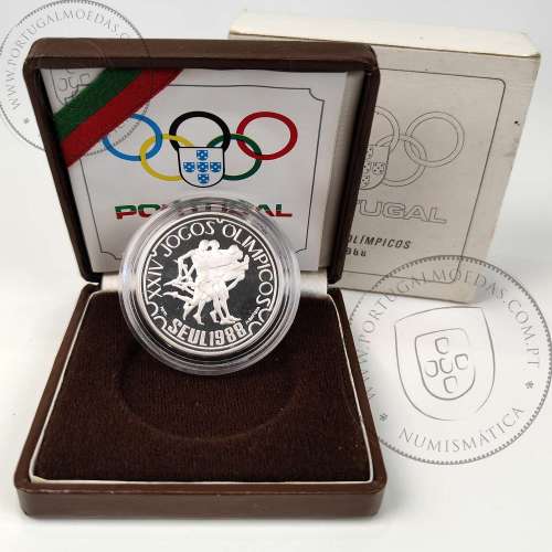 Proof 250 Escudos 1988 XXIV Jogos Olímpicos Seul, Estojo moeda prata Proof 250$00 1988 XXIV Jogos Olímpicos, Portugal KM 643a  5