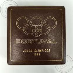 Proof 250 Escudos 1988 XXIV Jogos Olímpicos Seul, Estojo moeda prata Proof 250$00 1988 XXIV Jogos Olímpicos, Portugal KM 643a