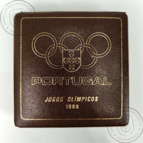 Proof 250 Escudos 1988 XXIV Jogos Olímpicos Seul, Estojo moeda prata Proof 250$00 1988 XXIV Jogos Olímpicos, Portugal KM 643a