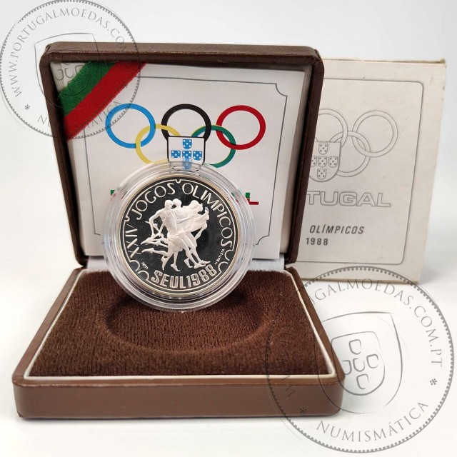 Portugal, Proof Silver coin of 250 Escudos 1988 of Olympic Games in Seoul, World Coins Portugal KM 643a