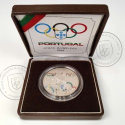 Proof 250 Escudos 1988 XXIV Jogos Olímpicos Seul, Estojo moeda prata Proof 250$00 1988 XXIV Jogos Olímpicos, Portugal KM 643a