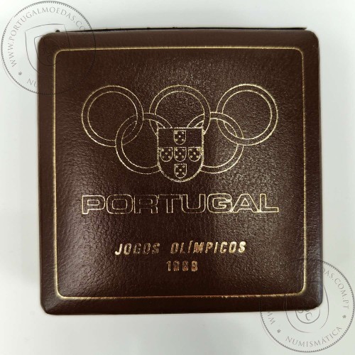 Proof 250 Escudos 1988 XXIV Jogos Olímpicos Seul, Estojo moeda prata Proof 250$00 1988 XXIV Jogos Olímpicos, Portugal KM 643a