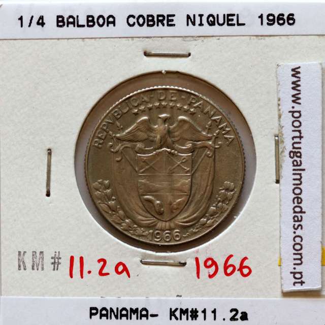 Panama, 1/4 Balboa 1966 Copper Nickel Clad, Quarter Balboa 1966, (MBC), World Coins Panama KM 11.2a