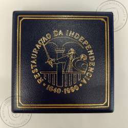 Proof 100 Escudos 1990 Restauração da Independência 1640 - 1990, prata, Estojo moeda prata Proof 100$00 1990, Portugal KM 651a
