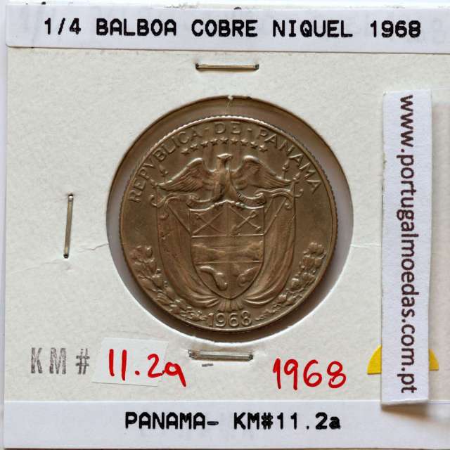 Panama, 1/4 Balboa 1968 Copper Nickel Clad, Quarter Balboa 1968, (MBC), World Coins Panama KM 11.2a