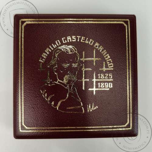 Proof 100 Escudos 1990 Camilo Castelo Branco 1825 - 1890, prata, Estojo moeda prata Proof 100$00 1990, Portugal KM 656a