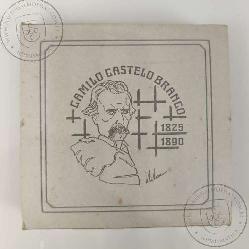 Proof 100 Escudos 1990 Camilo Castelo Branco 1825 - 1890, prata, Estojo moeda prata Proof 100$00 1990, Portugal KM 656a