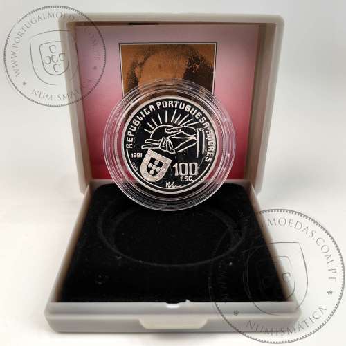 Portugal, Proof silver coin 100 Escudos 1991 Antero de Quental, 1891-1991 100th Anniversary Death of Poet, with Case, KM 664a