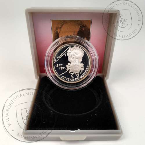 Portugal, Proof silver coin 100 Escudos 1991 Antero de Quental, 1891-1991 100th Anniversary Death of Poet, with Case, KM 664a