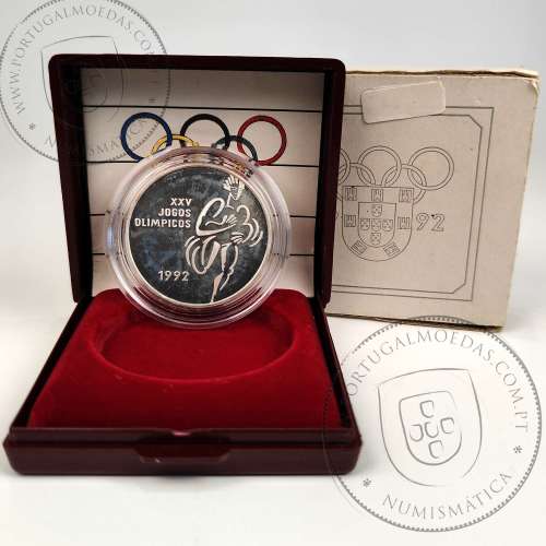 Proof 200 Escudos 1992 XXV Jogos Olímpicos, Estojo moeda prata Proof 200$00 1992 XXV Jogos Olímpicos Barcelona, Portugal KM 662a