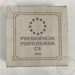 Proof 200 Escudos 1992 Presidência Portuguesa da Comunidade Europeia em prata, Estojo moeda prata Proof 200$00 1992, KM663a
