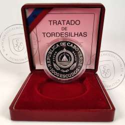 Cape Verde 1000 Escudos 1994 Treaty of Tordesillas in Proof silver, with case, World Coins Cape Verde KM 26a
