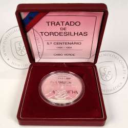 Cabo Verde, 1000 Escudos 1994 Tratado de Tordesilhas prata Proof, em estojo oficial INCM, World Coins Cape Verde KM 26a