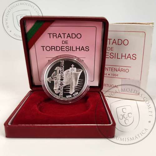 Portugal, 1000 Escudos 1994 Treaty of Tordesillas, silver Proof, with case, World Coins Portugal KM 675a