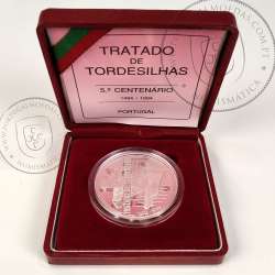 Prata Proof, 1000 Escudos 1994 Tratado de Tordesilhas, 1000$00 1994 Prata Proof em estojo, World Coins Portugal KM 675a