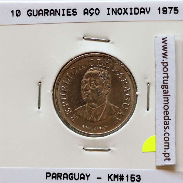 Paraguai, 10 Guaraníes 1975 Aço Inoxidavel, (BC), World Coins Paraguay KM 153