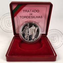 Portugal, 1000 Escudos 1994 Treaty of Tordesillas, silver Proof, with case, World Coins Portugal KM 675a