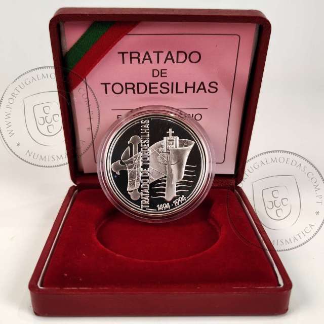 Prata Proof, 1000 Escudos 1994 Tratado de Tordesilhas, 1000$00 1994 Prata Proof em estojo, World Coins Portugal KM 675a