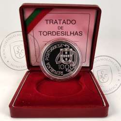 Portugal, 1000 Escudos 1994 Treaty of Tordesillas, silver Proof, with case, World Coins Portugal KM 675a