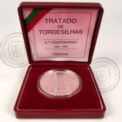 Portugal, 1000 Escudos 1994 Treaty of Tordesillas, silver Proof, with case, World Coins Portugal KM 675a