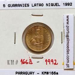 Paraguay, 5 Guaranies 1992 Brass Nickel, (UNC), World Coins Paraguay KM 166a