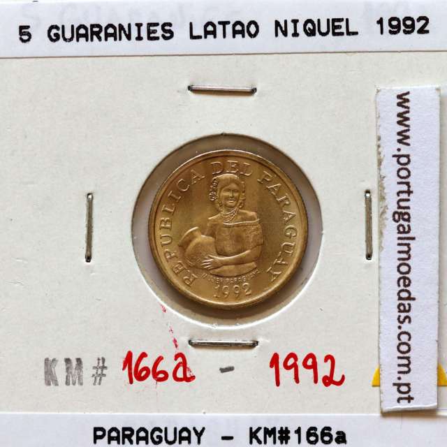 Paraguay, 5 Guaranies 1992 Brass Nickel, (UNC), World Coins Paraguay KM 166a