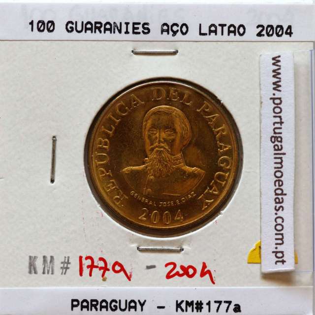 Paraguai, 100 Guaranies 2004 Aço Latão, (Soberba), World Coins Paraguay KM 177a