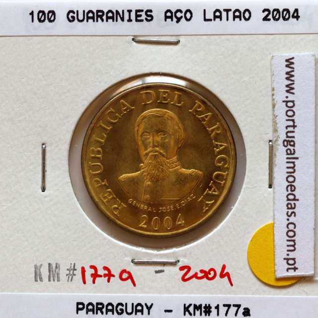 Paraguai, 100 Guaranies 2004 Aço Latão, (Soberba), World Coins Paraguay KM 177a