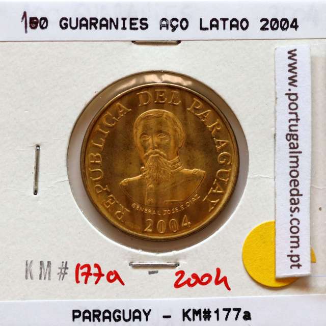 Paraguai, 100 Guaranies 2004 Aço Latão, (Soberba), World Coins Paraguay KM 177a