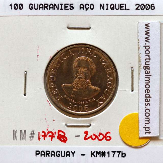 Paraguai, 100 Guaranies 2006 Aço Níquel, (Soberba), World Coins Paraguay KM 177b