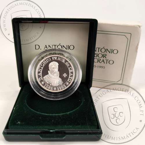 100 Escudos 1995 D. António Prior do Crato 1595-1995, Estojo moeda prata Proof 100$00 1995, World Coins Portugal KM 680a