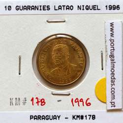 Paraguai, 10 Guaranies 1996 Aço Níquel, (Soberba), World Coins Paraguay KM 178a