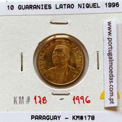 Paraguai, 10 Guaranies 1996 Aço Níquel, (Soberba), World Coins Paraguay KM 178a
