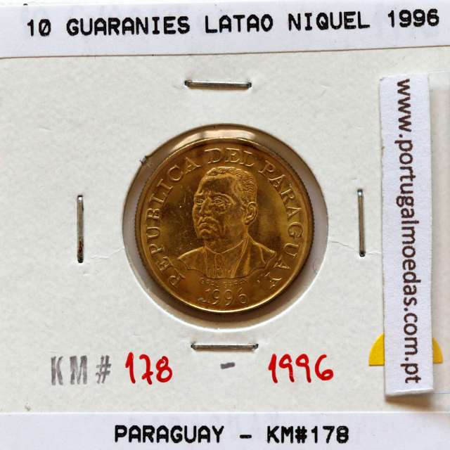 Paraguai, 10 Guaranies 1996 Aço Níquel, (Soberba), World Coins Paraguay KM 178a