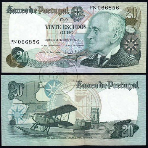 20 Escudos Admiral Gago Coutinho 4.10.1978, Vinte Escudos 4 Outubro 1978 Plate 9 - Bank of Portugal, (NC), Pick 176b 13.50