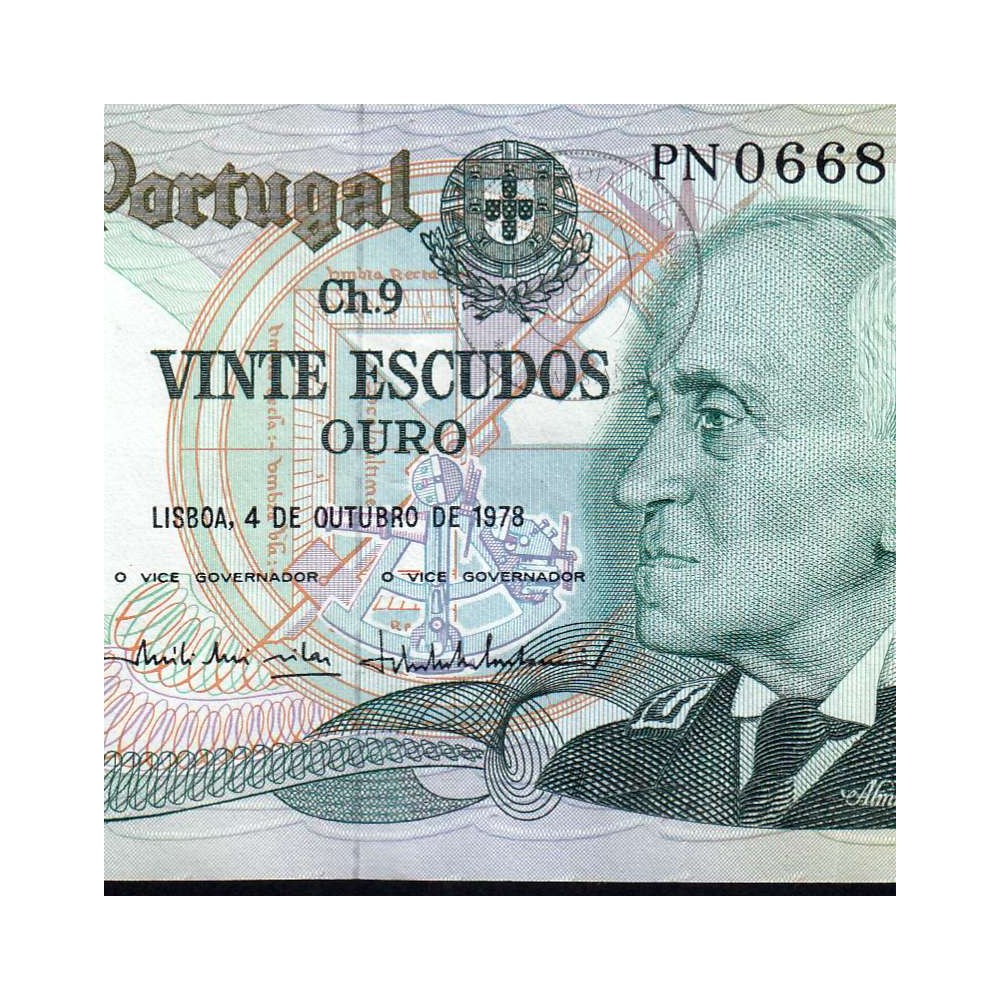 20 Escudos 1978 Gago Coutinho 4/10/1978, 20$00 Vinte Escudos 4/10/1978 Chapa:9 Banco de Portugal, (NC), Pick 176b 13.50