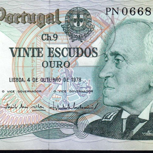 20 Escudos Admiral Gago Coutinho 4.10.1978, Vinte Escudos 4 Outubro 1978 Plate 9 - Bank of Portugal, (NC), Pick 176b 13.50
