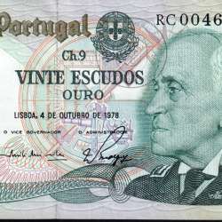 20 Escudos 1978 Gago Coutinho 4/10/1978, 20$00 Vinte Escudos 4/10/1978 Chapa:9 Banco de Portugal, (QNC), Pick 176b 13.44