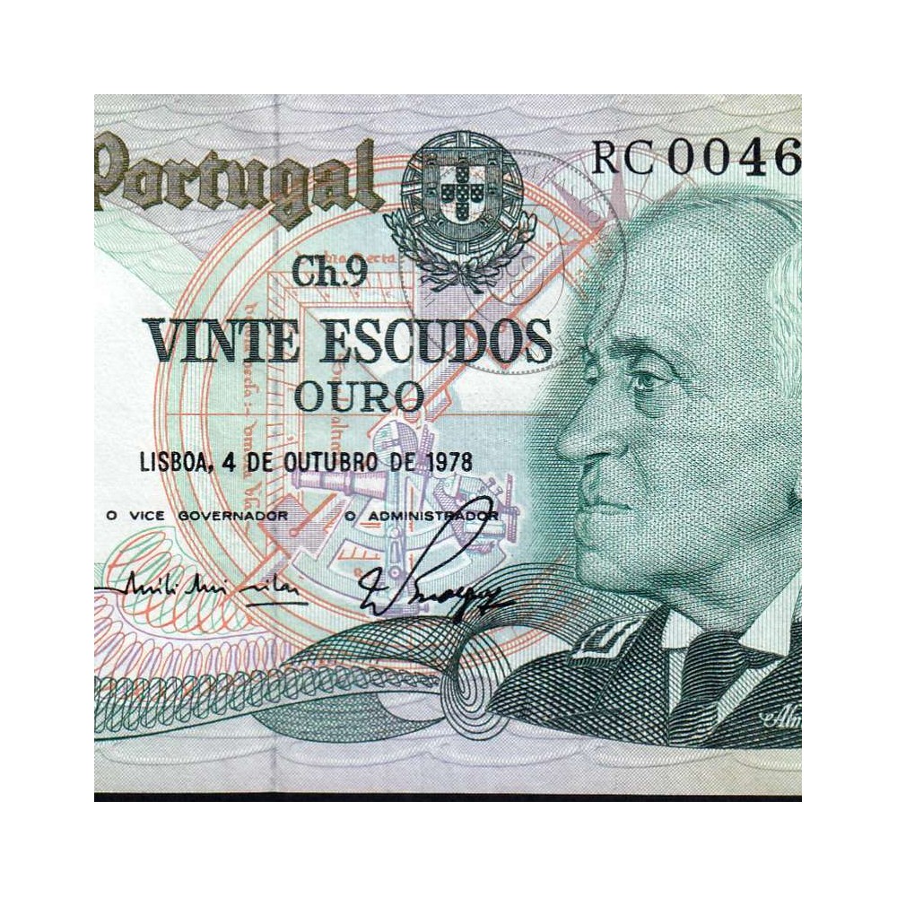 20 Escudos Admiral Gago Coutinho 4.10.1978, Vinte Escudos 4 Outubro 1978 Plate 9 - Bank of Portugal, (QNC), Pick 176b 13.44