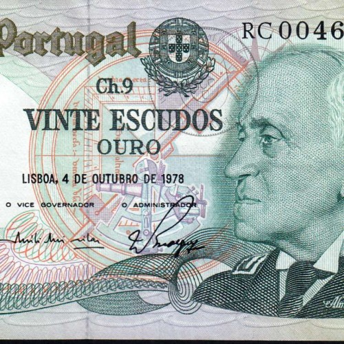 20 Escudos 1978 Gago Coutinho 4/10/1978, 20$00 Vinte Escudos 4/10/1978 Chapa:9 Banco de Portugal, (QNC), Pick 176b 13.44