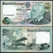 20 Escudos Admiral Gago Coutinho 4.10.1978, Vinte Escudos 4 Outubro 1978 Plate 9 - Bank of Portugal, (QNC), Pick 176b 13.44